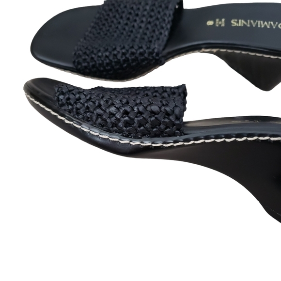 Damiani's Black Wedge Woven Top Slip On Sandals - Picture 9 of 11